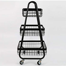 LYM &ripiano di stoccaggio Scaffalature Multifunzione in Metallo Cestino Cucina Soggiorno Camera da Letto 3 Strati Mobile con Ruote Rack Nero Scaffale di Finitura