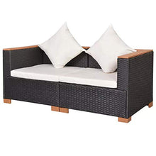 Divano Angolare da Giardino 69.5 x 69.5 x 57.5 cm Divano da Giardino in Polyrattan con 2 Cuscini di Seduta e 2 Cuscini per Lo Schienale -Nero e Marrone