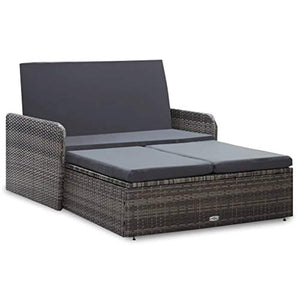 SKM Set Divani da Giardino 2 pz con Cuscini in Polyrattan Grigio (29kg)
