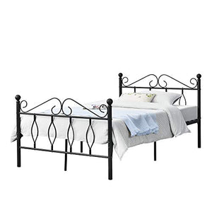 [en.casa] Struttura Letto in Metallo con Testiera e Pediera in Stile Romantico/Classico 120 x 200 cm Letto 1 Piazza e Mezza - Nero