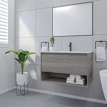 Mobile Bagno Sospeso con Lavabo e Specchio Salvaspazio in Legno MDF e Ceramica Elegante (Grigio Rovere 80cm.)