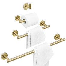 WOMAO 4 Pezzi Accessori da Bagno Set Accessori: portarotolo, Appendiabiti, portasciugamani, Asciugamano, Moderno Oro Spazzolato Rifinito per la Perforazione
