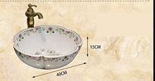Jgophu - Lavabo da appoggio in ceramica stile vintage, stile vintage, con motivo a fiori