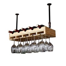 AT Wine Rack Pendenti Montata Vino Del Metallo Rack, Europea Retro Solid Hanging Wine Glass Legno Rack Amp; Mensola Del Supporto Calice per la Cucina/Bar/Ristorante/Holzfarbe