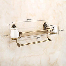 GJJSZ Mensola da Bagno Multiuso Antica con portasciugamani e portaspazzolino,Ottone,Spazzolato,mensola da Bagno 51 * 24 cm