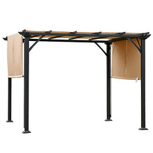 Outsunny Pergola Gazebo da Giardino in Acciaio con Tende Regolabili 305x305x220cm, Marrone Chiaro