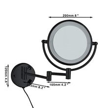 Specchio da trucco nero opaco a LED, montaggio a parete, estremamente pieghevole, doppio lato, 3 x Magnification Bath