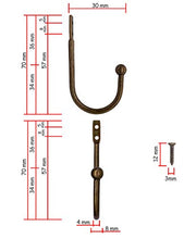 FUXXER® - Set di 6 ganci da parete per vestiti, ganci per asciugamani, in ottone anticato, 70 x 30 mm