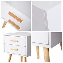 FFAN Comodino Tavolino in Stile Nordico per Camera da Letto con 2 cassetti Gamba in Legno Manico in Legno Grezzo Finitura Verniciata