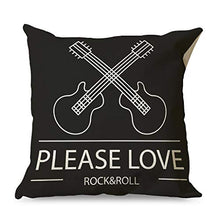 FFanClassic - Federa per cuscini in lino, motivo "Peace Love and Rock", stampa "N Roll", per divano e letto, colore: bianco, 45 x 45 cm