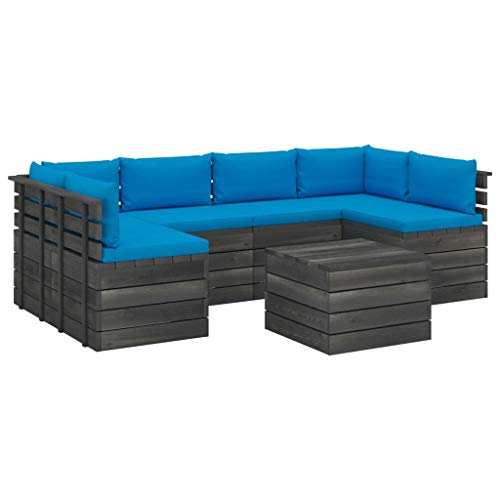 vidaXL Set Divani da Giardino su Pallet 7 pz con Cuscini Massello Pino