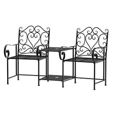 Outsunny Panchina da Giardino 2 Posti con Tavolino e Foro per Ombrellone, Arredamento da Esterno retrò 160x61x96cm Nero