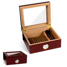 Ytimelyd Cigar Humidor Glass Top Cigar Display Box, Handcrafted Cedar Wood Cigar Storage Box Divider & Hygrometer Cigar Gifts for Men