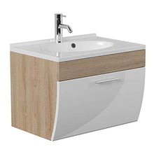 Salona - Set da bagno da 2 pezzi | Lavabo 70 cm + armadietto a LED | rovere bianco