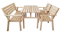 QLS JBM Family - Set di mobili da giardino con 2 sedie e panche, in legno
