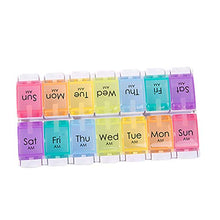 DOITOOL - Contenitore per pillole da viaggio, 2 file di 14 griglie, contenitore per pillole settimanali, per medicine, tablet, in plastica, portatile, contenitore per pillole arcobaleno