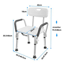 LZQ, sgabello da doccia regolabile in altezza a 5 livelli, 37,5 - 50,5 cm, con braccioli e schienale antiscivolo, seduta in alluminio e plastica HDPE
