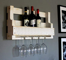 Portabottiglie in Legno di Alta qualità per la Parete - con portabicchieri - Bianco - Pronto per Il Montaggio - scaffale per Bottiglie e Bicchieri da Vino