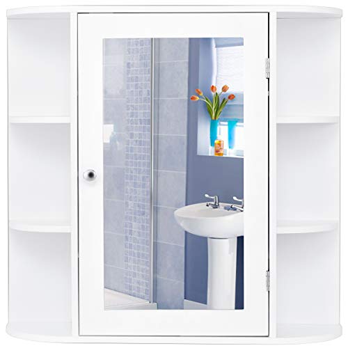 DREAMADE Armadietto da Bagno con Specchio Armadietto da Parete a 3 Ripiani Mobiletto da Muro in Legno
