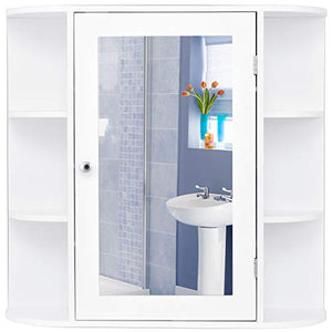 DREAMADE Armadietto da Bagno con Specchio Armadietto da Parete a 3 Ripiani Mobiletto da Muro in Legno