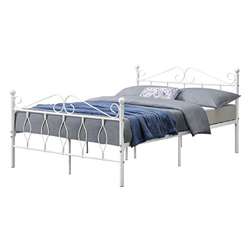 Struttura Letto in Metallo con Testiera e Pediera in Stile Romantico/Classico 140 x 200 cm Letto Francese/Matrimoniale - Bianco