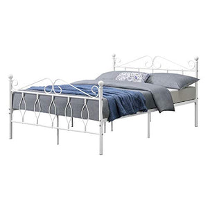 Struttura Letto in Metallo con Testiera e Pediera in Stile Romantico/Classico 140 x 200 cm Letto Francese/Matrimoniale - Bianco