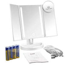 Auxmir Specchio Trucco con Luci, Specchio da Tavolo con Ingranditore 1X/10X, Luminosità Regolabile a Touch Screen,180° Girevole, Ideale Trucco, la Cura del Viso, Rasatura