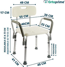 OrtoPrime - Sedia da doccia con schienale estraibile | Sgabello da bagno ortopedico per adulti e bambini | Braccioli imbottiti | Altezza regolabile 6 posizioni | Seduta comoda e sicura