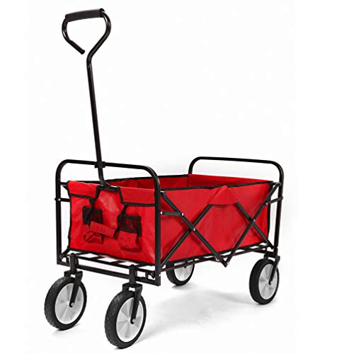 GOHIGH Carriola a Mano Pieghevole, ad Alte Prestazioni, Pieghevole, Portatile, con Manico, per Campeggio, Festival Colore: Rosso
