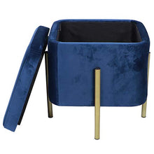 Sgabello Contenitore in flanella con vano portaoggetti e coperchio, Pouf Poggiapiedi Ottomano quadrata con robuste gambe in ferro, Portante 80 kg, per Camera da Letto Soggiorno, 37x37x42cm(Blu Scuro)