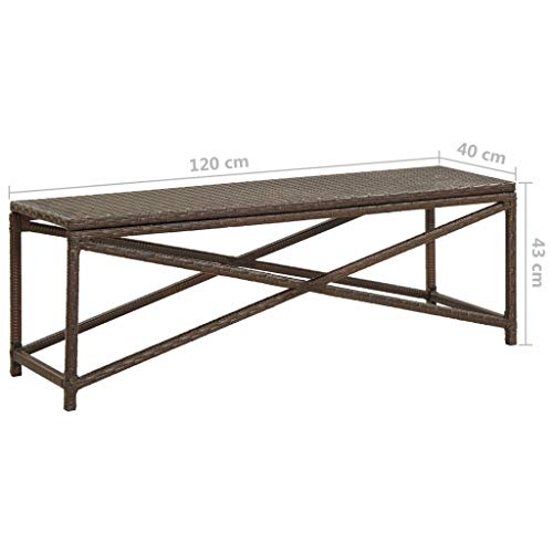 Tidyard Panchina da Giardino 120 cm in Polyrattan Marrone, Panca da Giardino, Panca posti da Giardino 120 x 40 x 43 cm