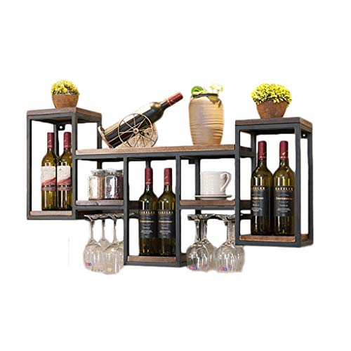 Wine Rack Industriale Wine Rack Parete Metallo Appeso Supporto del Vino Wine Accessori in Legno Mensole Mensola Bar Home Decor Wine Rack (106x58cm)