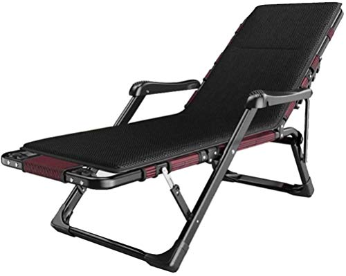 L&B-MR - Sedia a sdraio reclinabile con cuscini imbottiti e poggiapiedi per giardino, campeggio, piscina, spiaggia, colore: nero