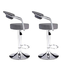 Set di 2 sgabelli da bar regolabili in altezza, con schienale, braccioli e poggiapiedi, in ecopelle, girevole a 360°, colore: grigio