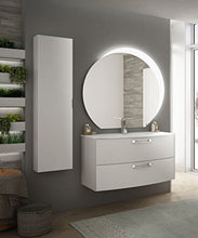 Mobile bagno sospeso moderno Comfort bianco, misura cm 100, con specchio led, lavabo e colonna