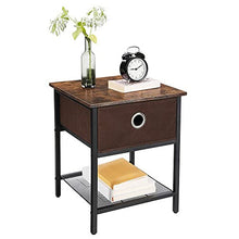VASAGLE Tavolino da Salotto, Comodino con Cassetto in Tessuto, Struttura Resistente in Acciaio, Soggiorno Camera da Letto, Assemblaggio Semplice, Marrone Vintage e Nero