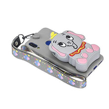 Artfeel Portafoglio Cover per Xiaomi Redmi 7,Carino 3D Cartoni Animati Morbido Silicone TPU Custodia con Cerniera Tasca e Cinturino Cordino al Collo Caso,Elefante Grigio