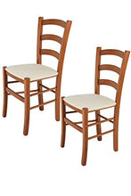 Tommychairs - Set 2 sedie modello Venice per cucina bar e sala da pranzo, robusta struttura in legno di faggio color ciliegio e seduta rivestita in tessuto color avorio