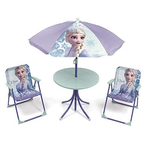 Disney Frozen Elsa Set 4 Pezzi da Campeggio,Giardino,Terrazza, Ombrellone Tavolo e Sedie