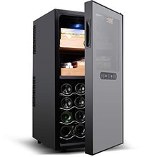 FJNS Umidificatore sigari elettronico (200 sigari / 16 Bottiglie di Vino Rosso),Tocco Digitale e Isolamento e Funzione idratante - Doppio Vetro temperato Anti-UV - mensole in Cedro Spagnolo