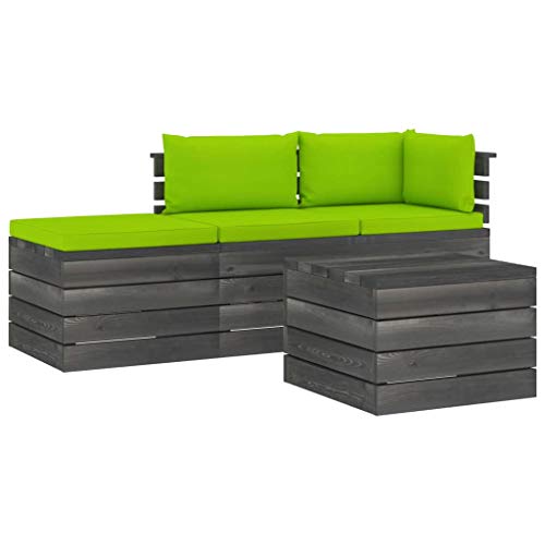FAMIROSA Set Divani da Giardino su Pallet 4 pz con Cuscini Massello Pino-1790