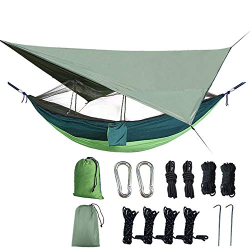 Amaca da Campeggio con Zanzariera E Cinghie A Pioggia Tela E Cinghie Ad Albero 200KG capacità di Carico 290 X 140 Cm Nylon Double Hammock Leggero