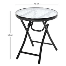 Outsunny Tavolo da Giardino Pieghevole in Metallo con Ripiano in Vetro e Blocco di Sicurezza, Φ45x50cm Nero