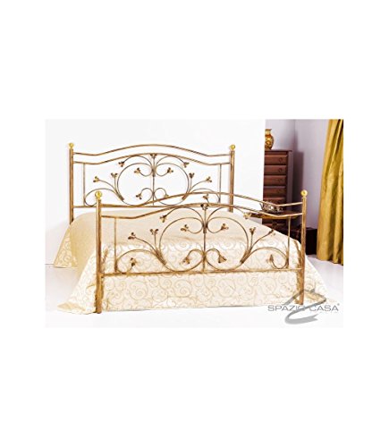 Spazio Casa Letto in Ferro battuto Foglie - Bronzo Anticato, Matrimoniale (Rete 160x190)