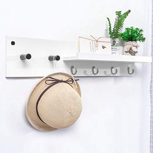 Mensola per doccia, appendiabiti in legno a parete, con 3-5 ganci e mensole, camera da letto, bagno, soggiorno, armadio, bianco, 61,2 * 13,5 * 16 cm