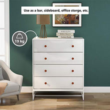 Cassettiera con 4 cassetti, moderna cassettiera laterale con ampio spazio di archiviazione, organizer funzionale con base in metallo per la casa, bianco puro