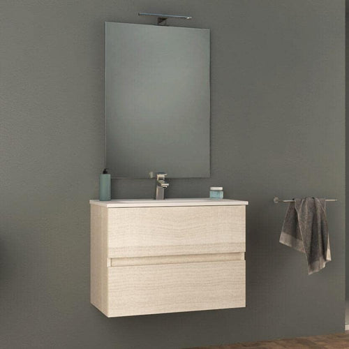 giordanoshop Mobile Bagno Sospeso 74 cm Lavabo e Specchio Tavassi Giove Rovere Bianco