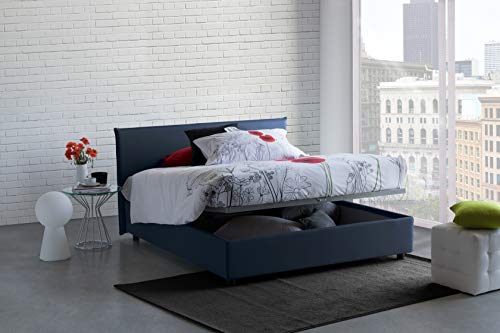 Talamo Italia Letto contenitore Matrimoniale Anna, Made in Italy, Letto con rivestimento in tessuto, Apertura frontale, adatto per materasso cm 160x190, Blu