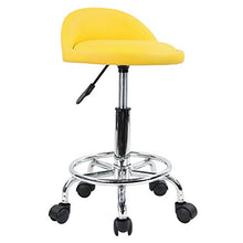 KKTONER Sgabello rotondo in ecopelle con schienale regolabile girevole per lavori di progettazione SPA con ruote colore giallo