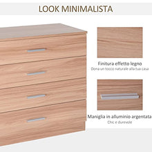 HOMCOM Cassettiera Salvaspazio in Legno, Comò con 4 Cassetti per Camera da Letto, Rovere, 72x33.5x67cm